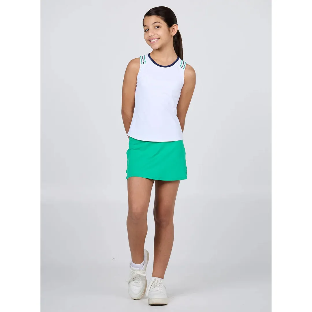 Anti-bacterial Sofibella Girl's Green Spirit Baseline Tank - White