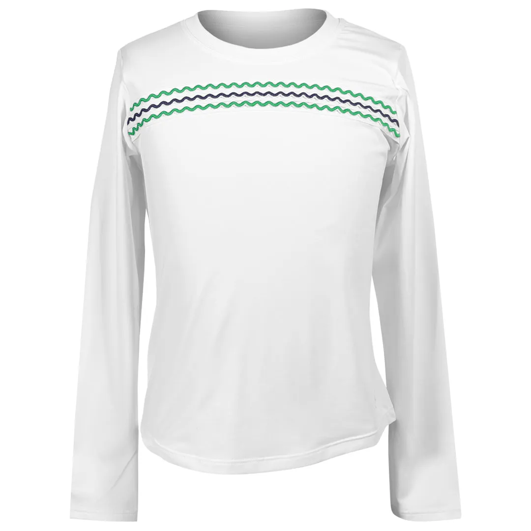 Sofibella Girl's Green Spirit Long Sleeve Top - White Loose Screen Printing