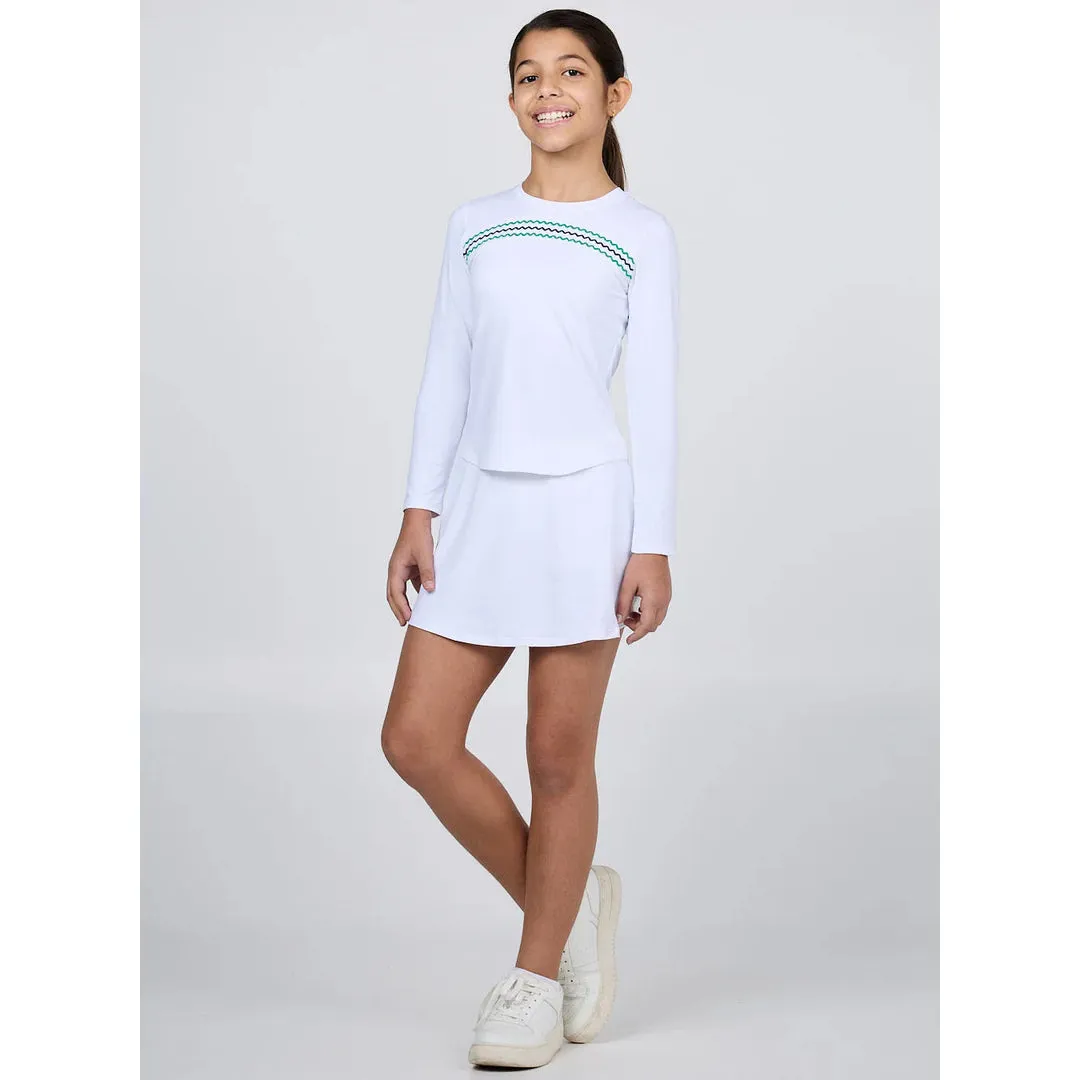 Sofibella Girl's Green Spirit Long Sleeve Top - White Padded Design A-Line