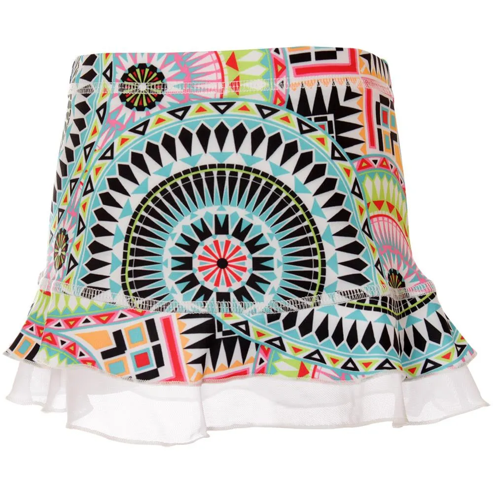 Sofibella Girls UV Colors Ruffle Skort - Medallion Print Precision Cut Detachable Liner