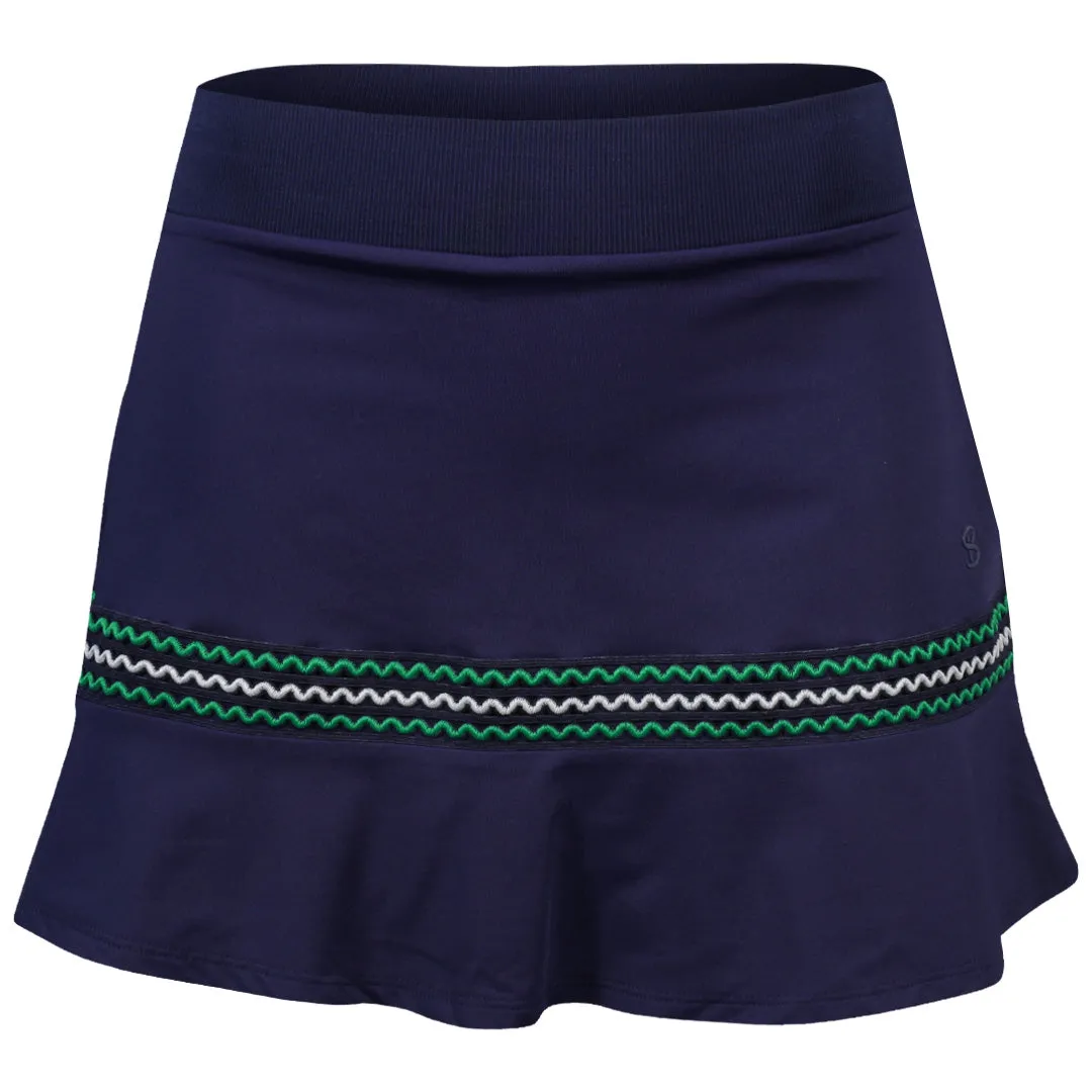 Sofibella Women's Green Spirit 14" Skort - Navy Stylish Design Metallic Details Printed