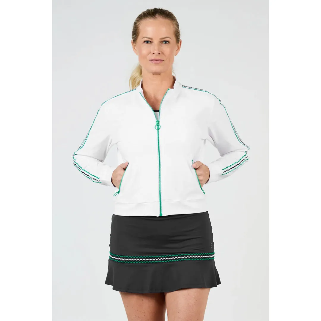 Sofibella Women's Green Spirit 20" Jacket - White Glossy Finish Decorative Trim Pockets Design