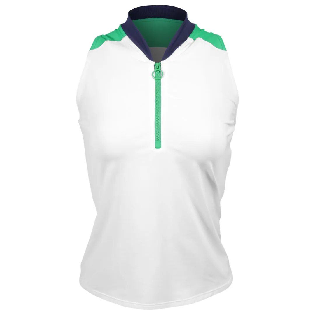 Sofibella Women's Green Spirit Greenline Sleeveless Polo - White Matte Finish Lustrous