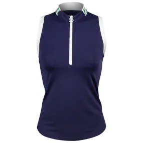 Drawstring closure Sofibella Women's Green Spirit Tee Time Sleeveless Polo - Navy Classic Look