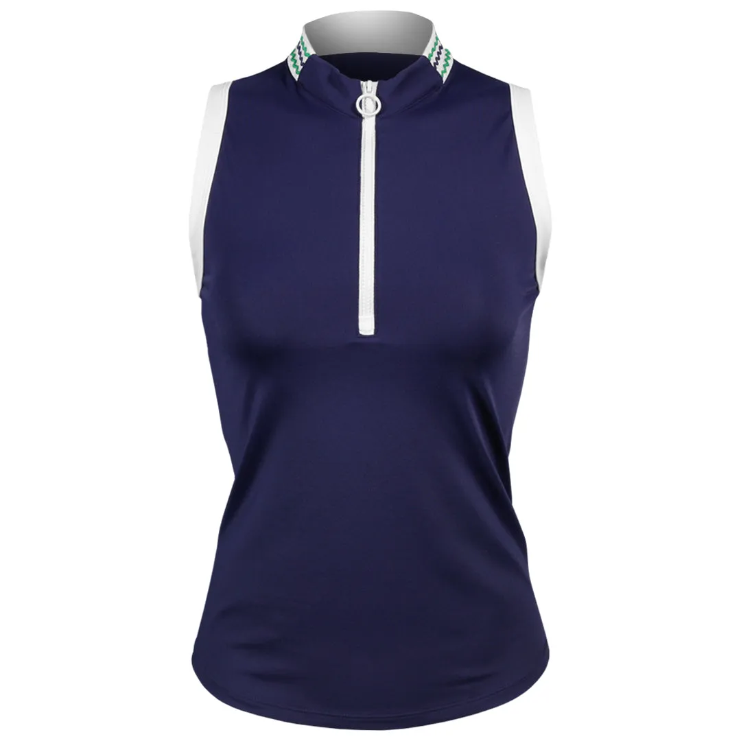 Drawstring closure Sofibella Women's Green Spirit Tee Time Sleeveless Polo - Navy Classic Look