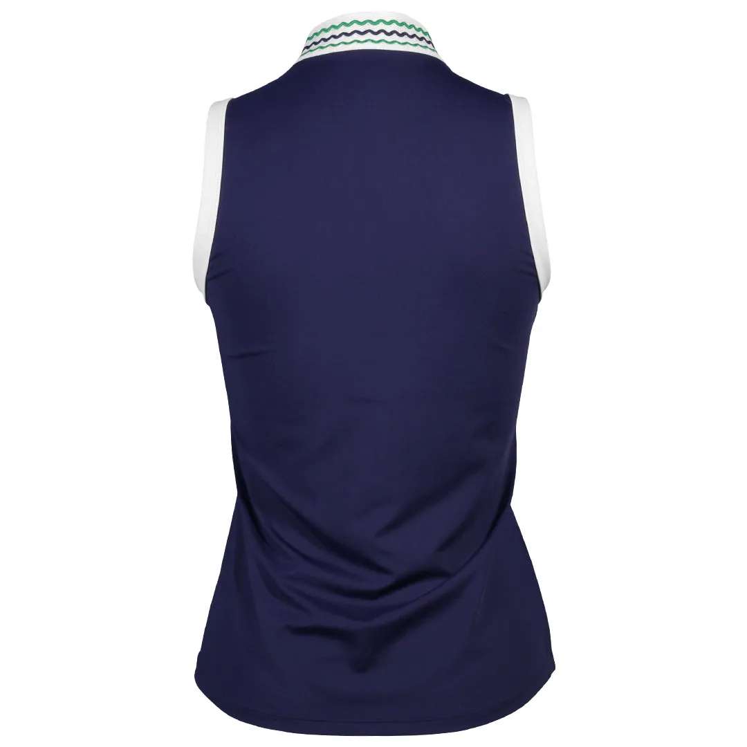 Sofibella Women's Green Spirit Tee Time Sleeveless Polo - Navy Classic Look Roll - Up Design Shape-retaining