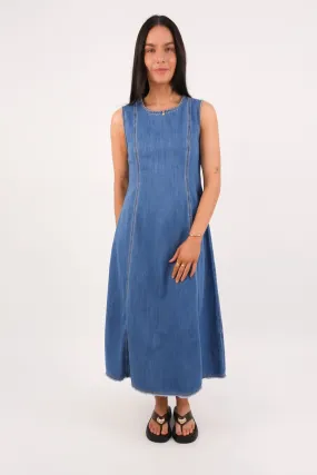 Satin Soft Solene Denim Dress Mid Blue