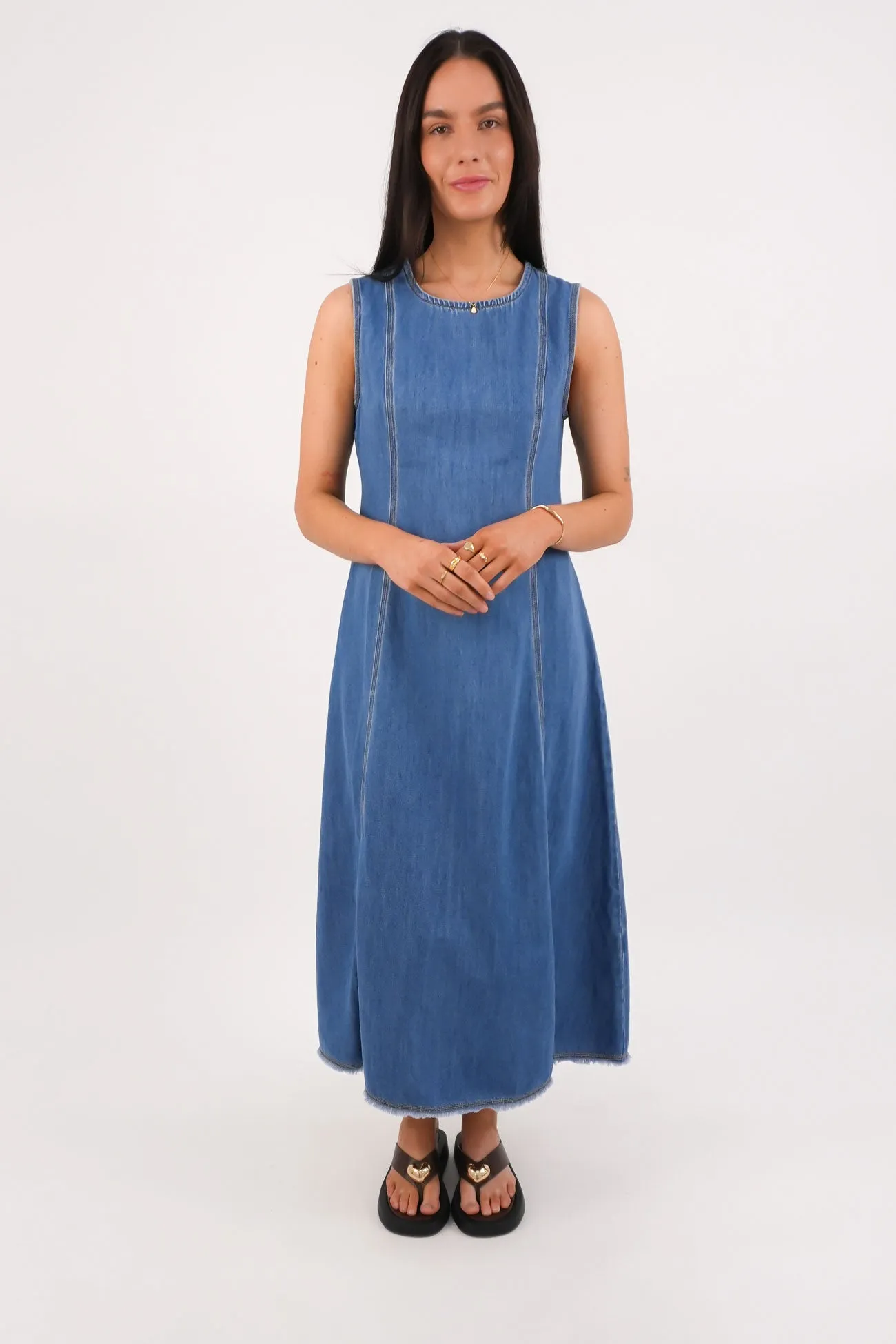 Pastel-Tone Daytime Fit Solene Denim Dress Mid Blue