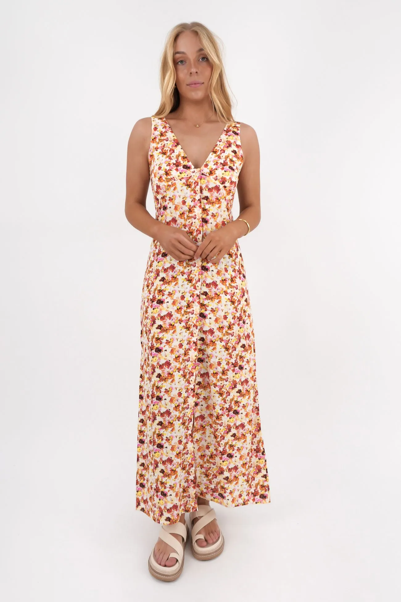 Haven Floral Maxi Dress Red Smooth Tone
