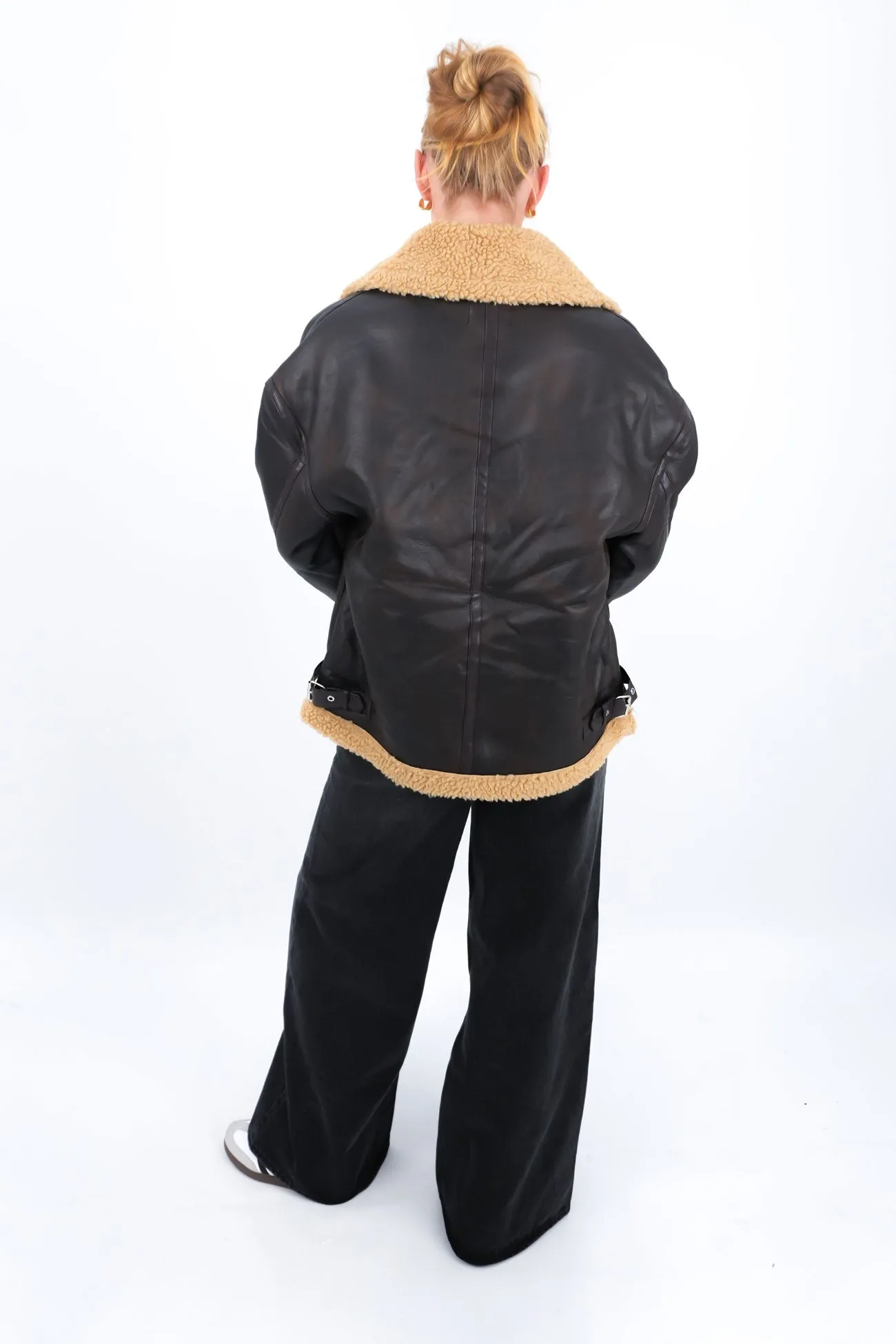 snag resistant Seamless Bonding Lissy Pleather Aviator Jacket Brown