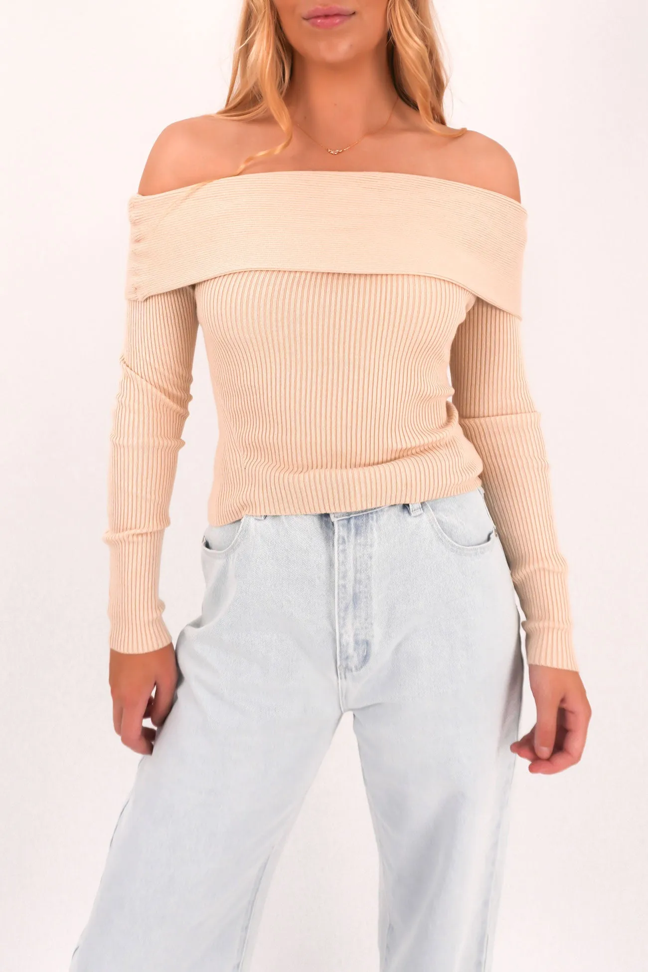 Sabine Off Shoulder Knit Natural Ornament