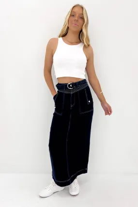 Sonya Denim Midi Skirt Dark Blue Everyday Look