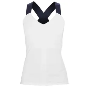 All Day Comfort Practical Function Sophisticated Penguin Women's Rib Criss-Cross Tank - Bright White/Navy