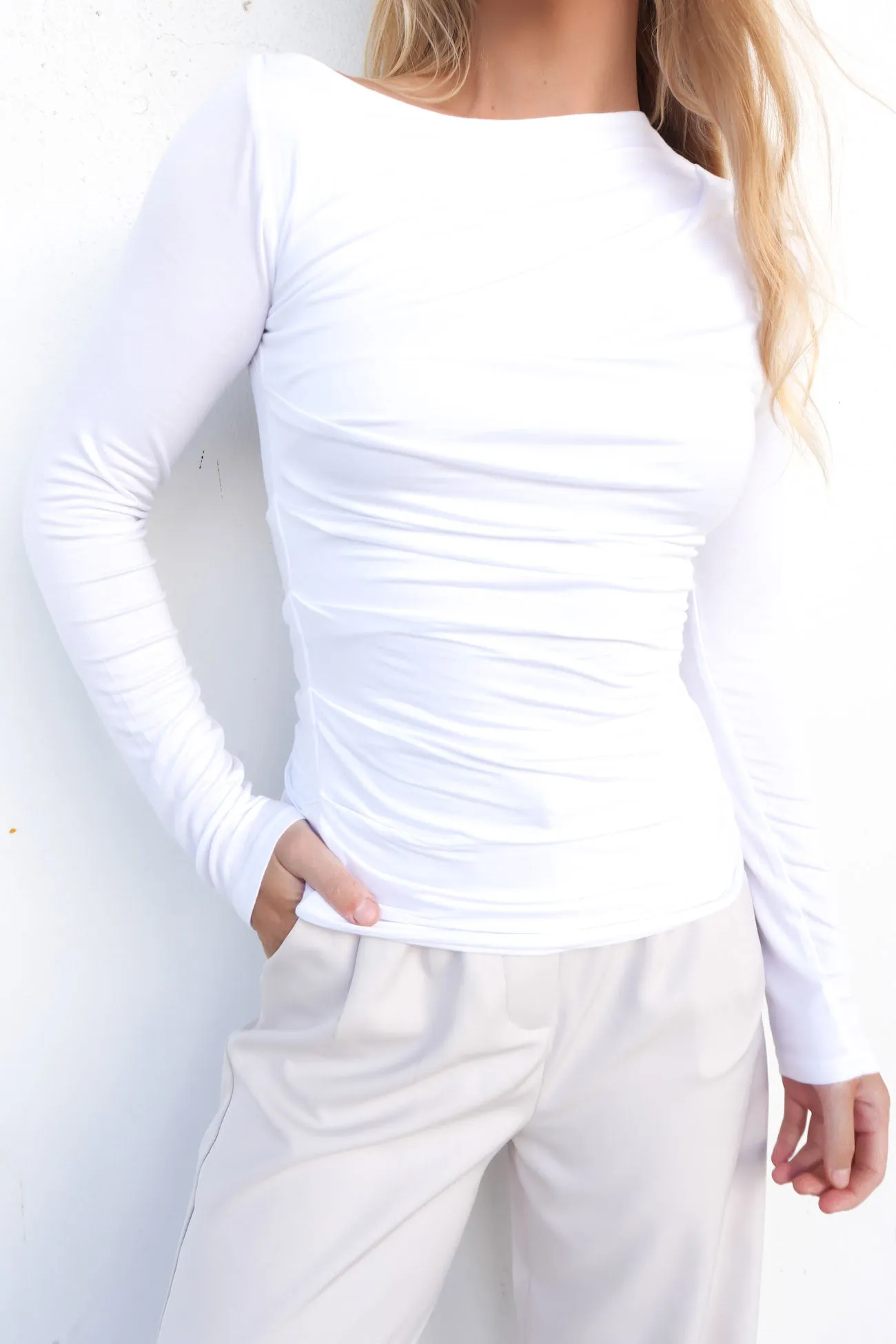 Chiffon Tanner Ruched Top White