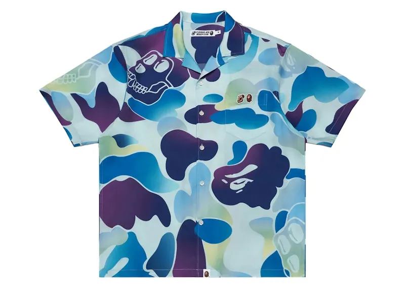 Bape X Bored Ape Yacht Club Hawaiian Shirt Blue Adjustable Straps