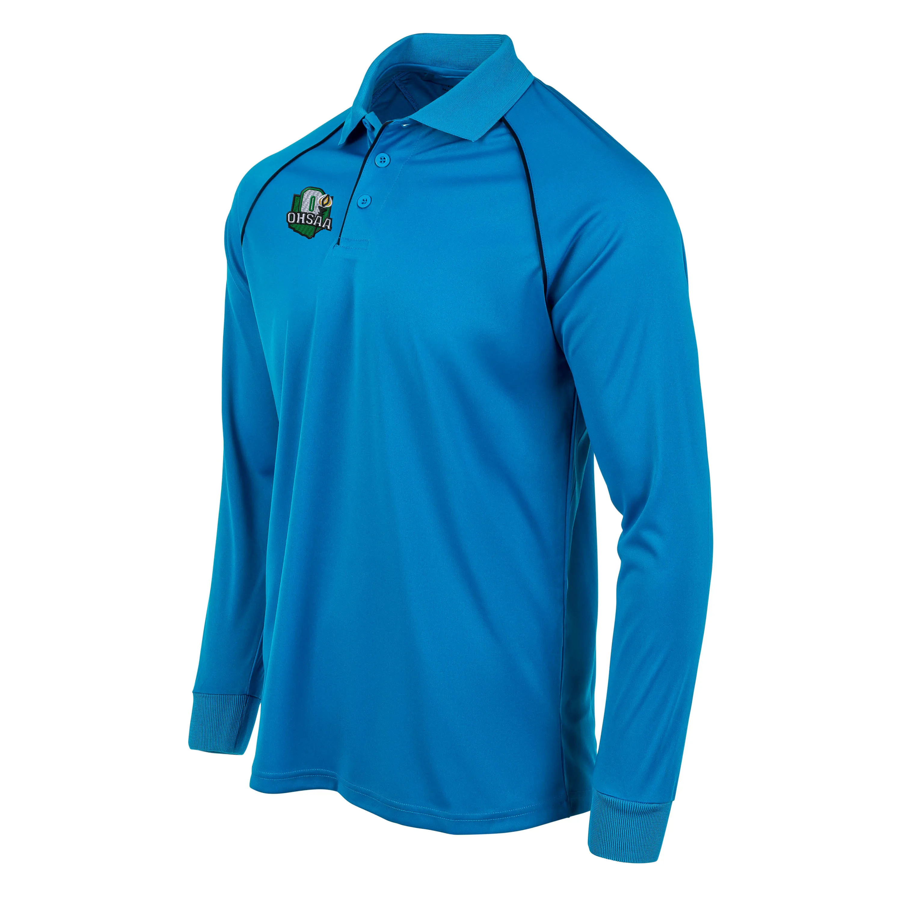 OHSAA Logo Men's Blue Long Sleeve Volleyball Shirt Unstructured Shoulder