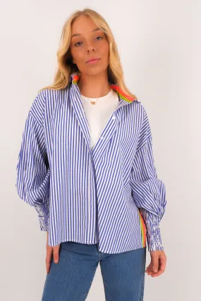 Stella Shirt Blue Stripe Relaxed Style Unstructured Shoulder