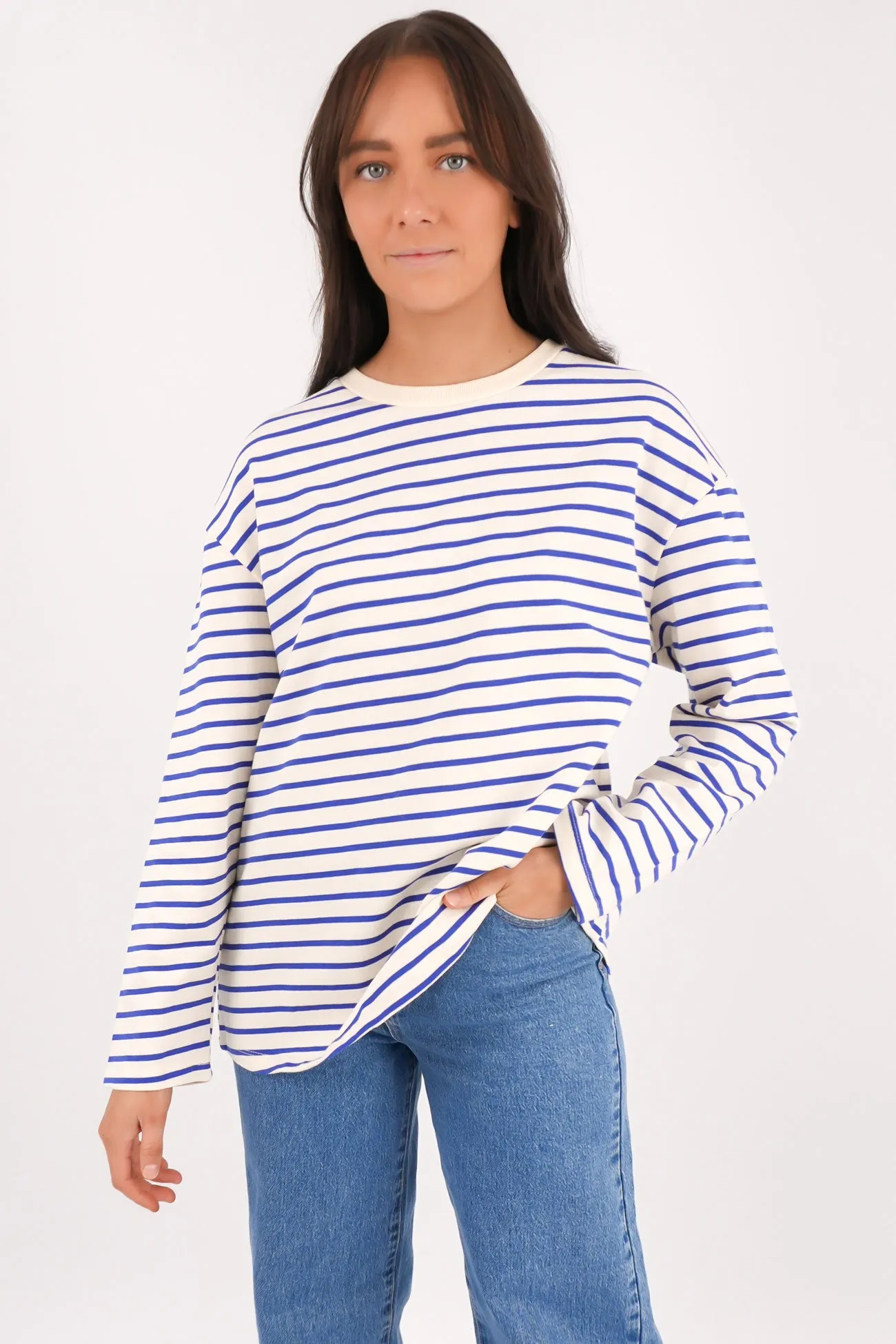 Checkered Stelle Long Sleeve Tee Blue Stripe