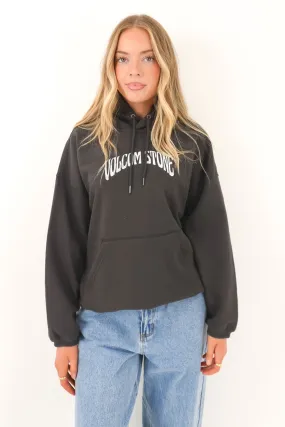 Reinforced Elbow Panels Stone Art Up Hoodie Vintage Black