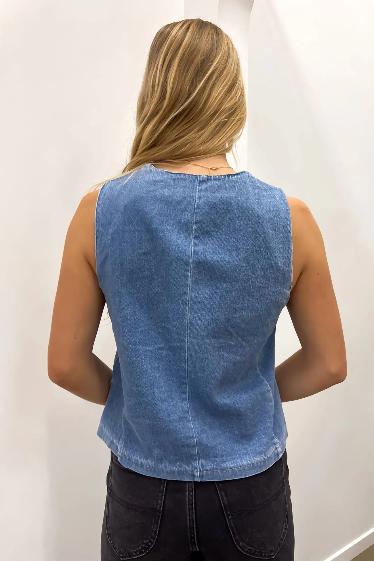 Casual Tight Fit Danny Denim Vest Light Blue