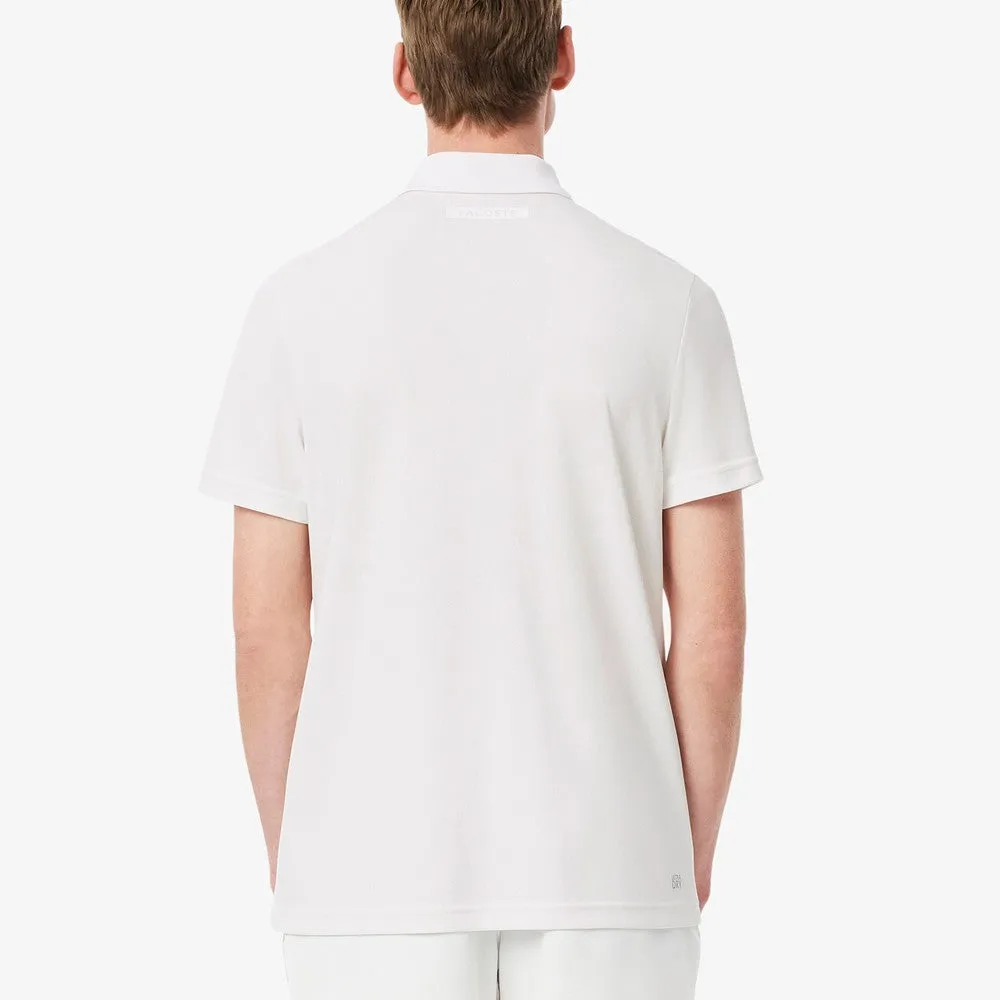 Leather Look Stretchable Fabric Lacoste Men's Novak Djokovic Tennis X Polo - White