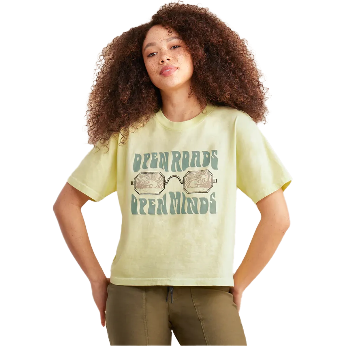 Ultra Soft Blended Textile Beach relaxation Women's Open Roads Boxy Crop Tee