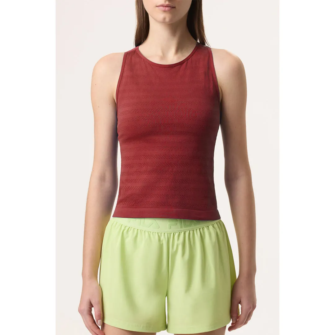 SplitHemDesign MeshVentilation StretchableRibbedHem Fila Women's Ace Seamless Tank - Tibetan Red