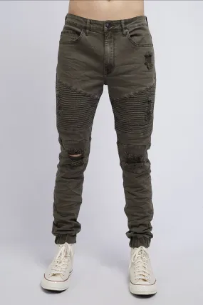 Strung Out Moto Cuffed Jean Trashed Khaki Shopping Day Street Fashion Textured Comfy Choice