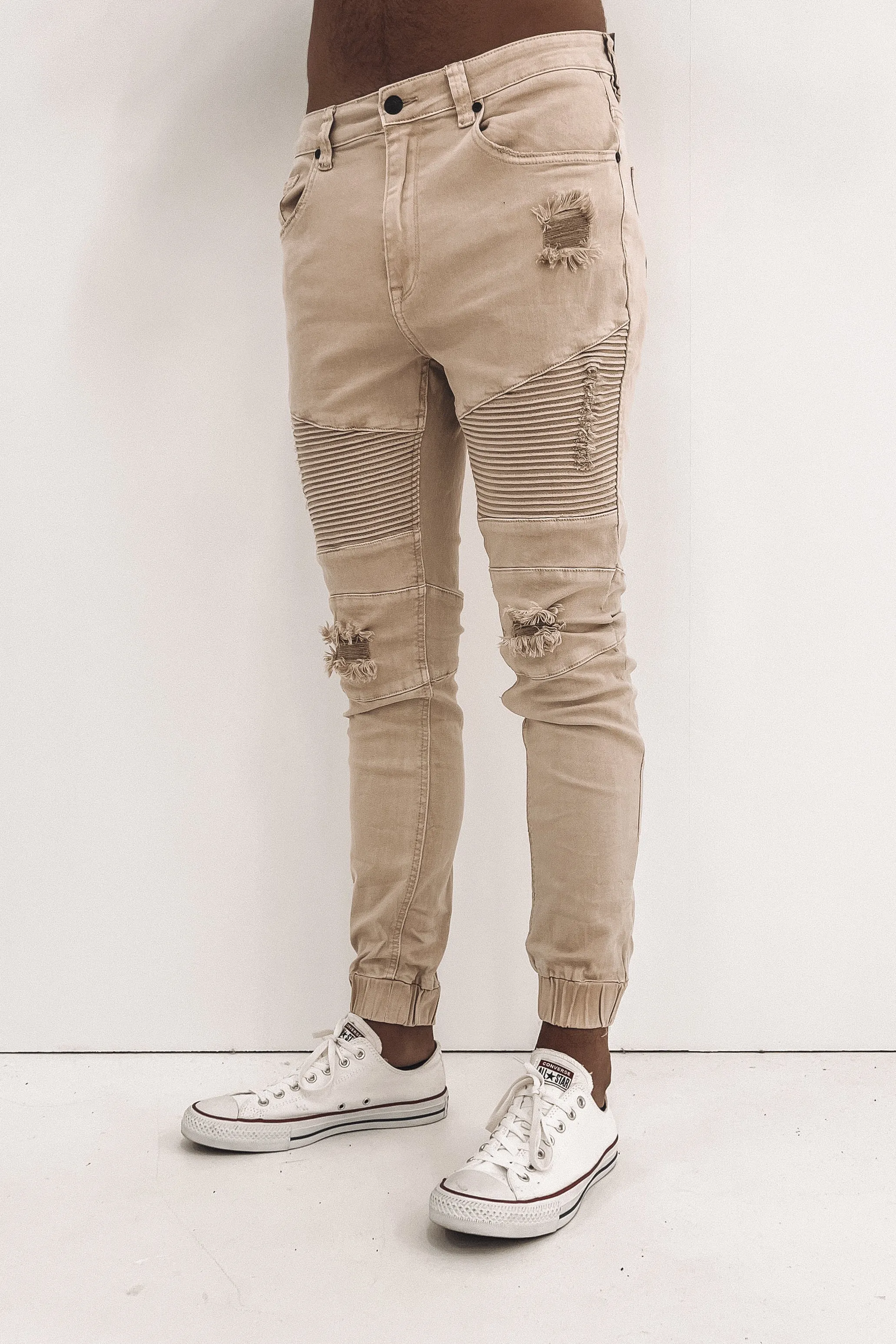 Strung Out Moto Cuffed Jean Trashed Oatmeal Shopping Day Slim
