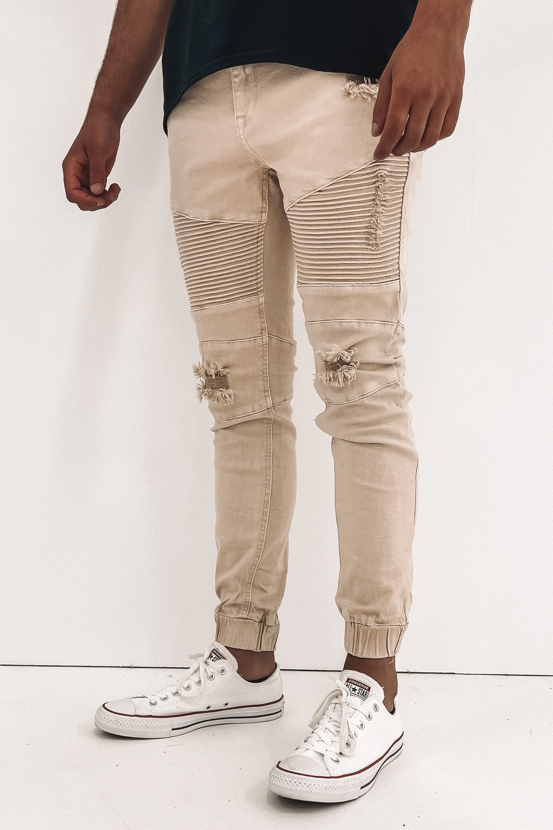 Strung Out Moto Cuffed Jean Trashed Oatmeal Recycled Fiber Content