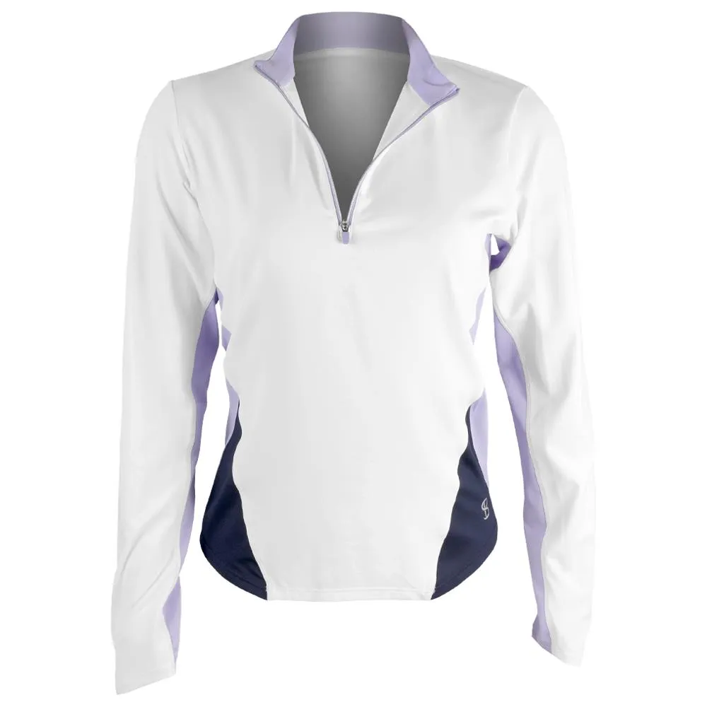 Leather High - quality Fabric Studded Accent Sofibella Women's Lilac Dream 1/4 Zip Longsleeve - White