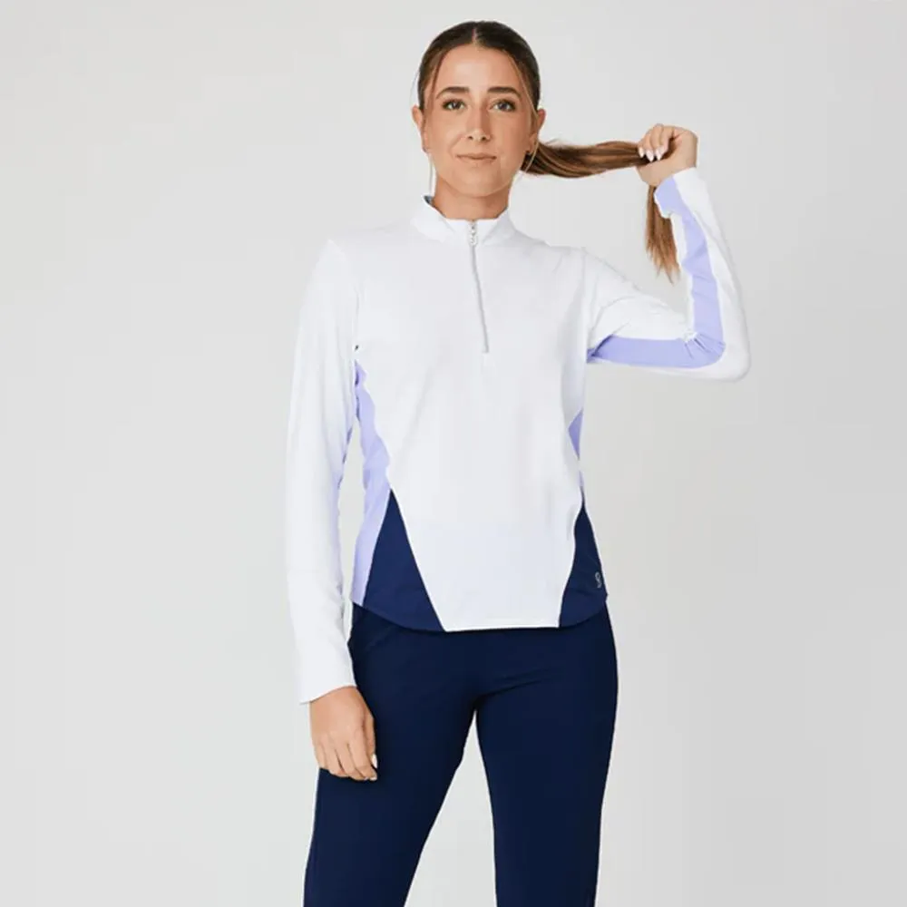 Studded Accent Sofibella Women's Lilac Dream 1/4 Zip Longsleeve - White Pocket Design Drawstring closure