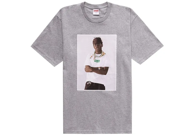 foldable Rounded Neck Supreme Tyler The Creator Tee Heather Grey