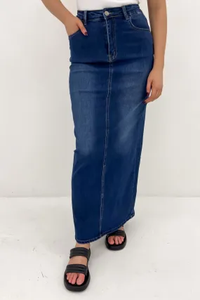 Ana Denim Maxi Skirt Dark Blue Breathable Flexible Waistband