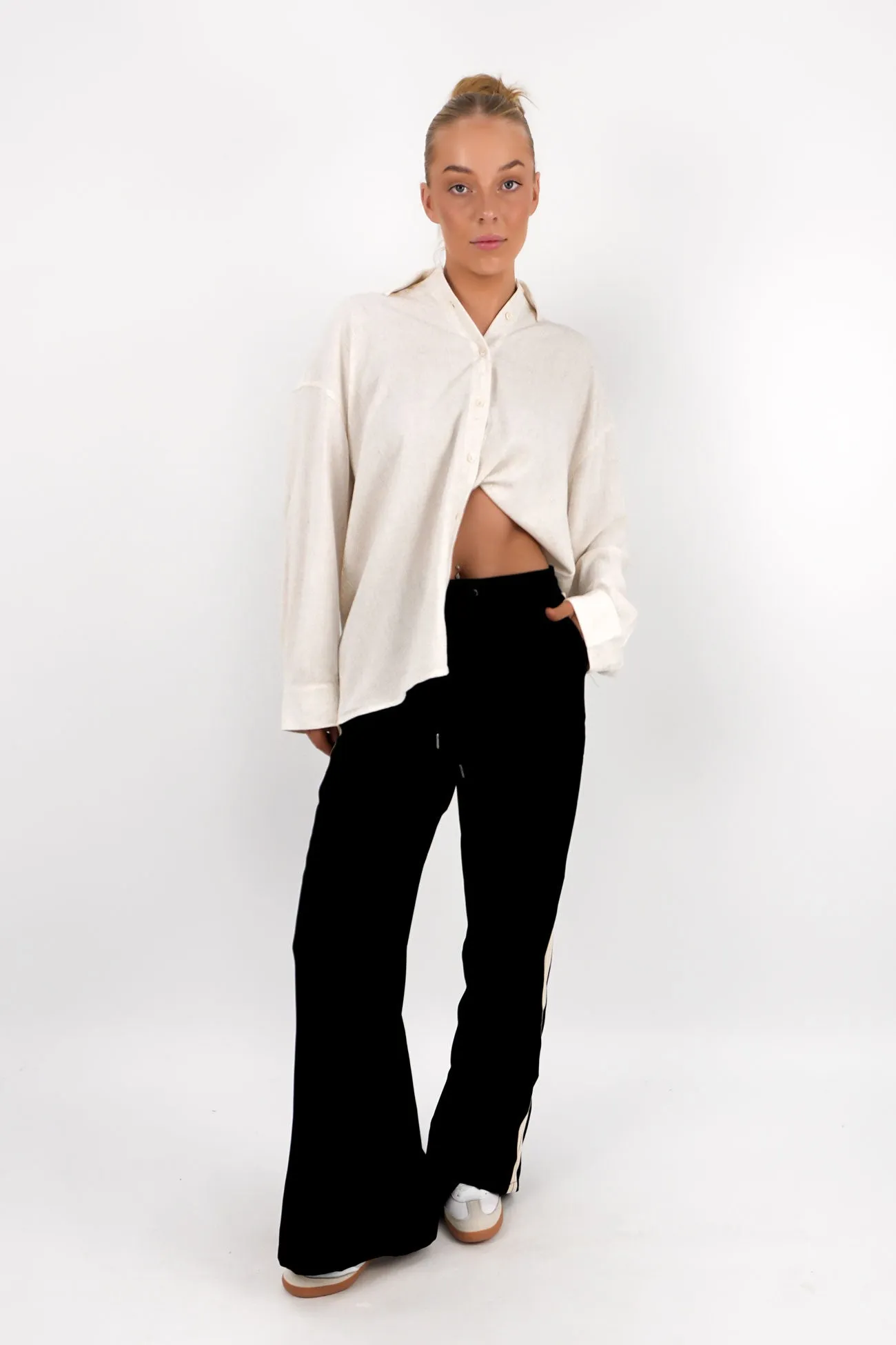 Sophisticated Style Flexible Placket Structure Sunray Oversized Long Sleeve Shirt Oat