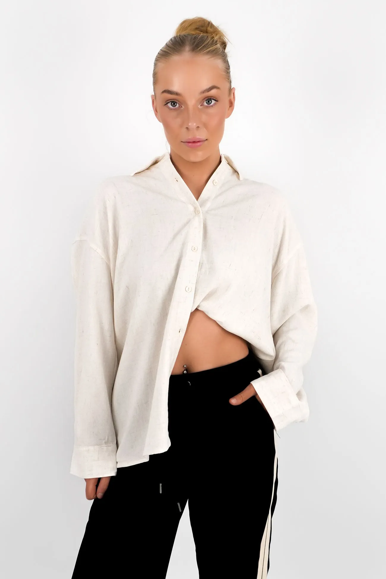 Sunray Oversized Long Sleeve Shirt Oat Abstract art