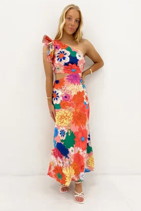 Knox Midi Dress Orange Floral Timeless Layering Stud-Detail