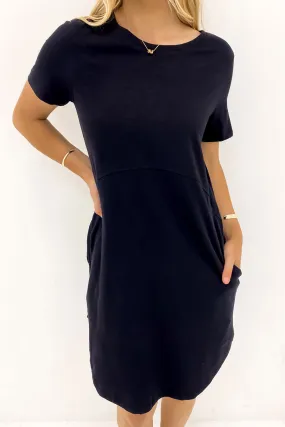 Bay Dress Black Layered Movement Drawstring-Waist
