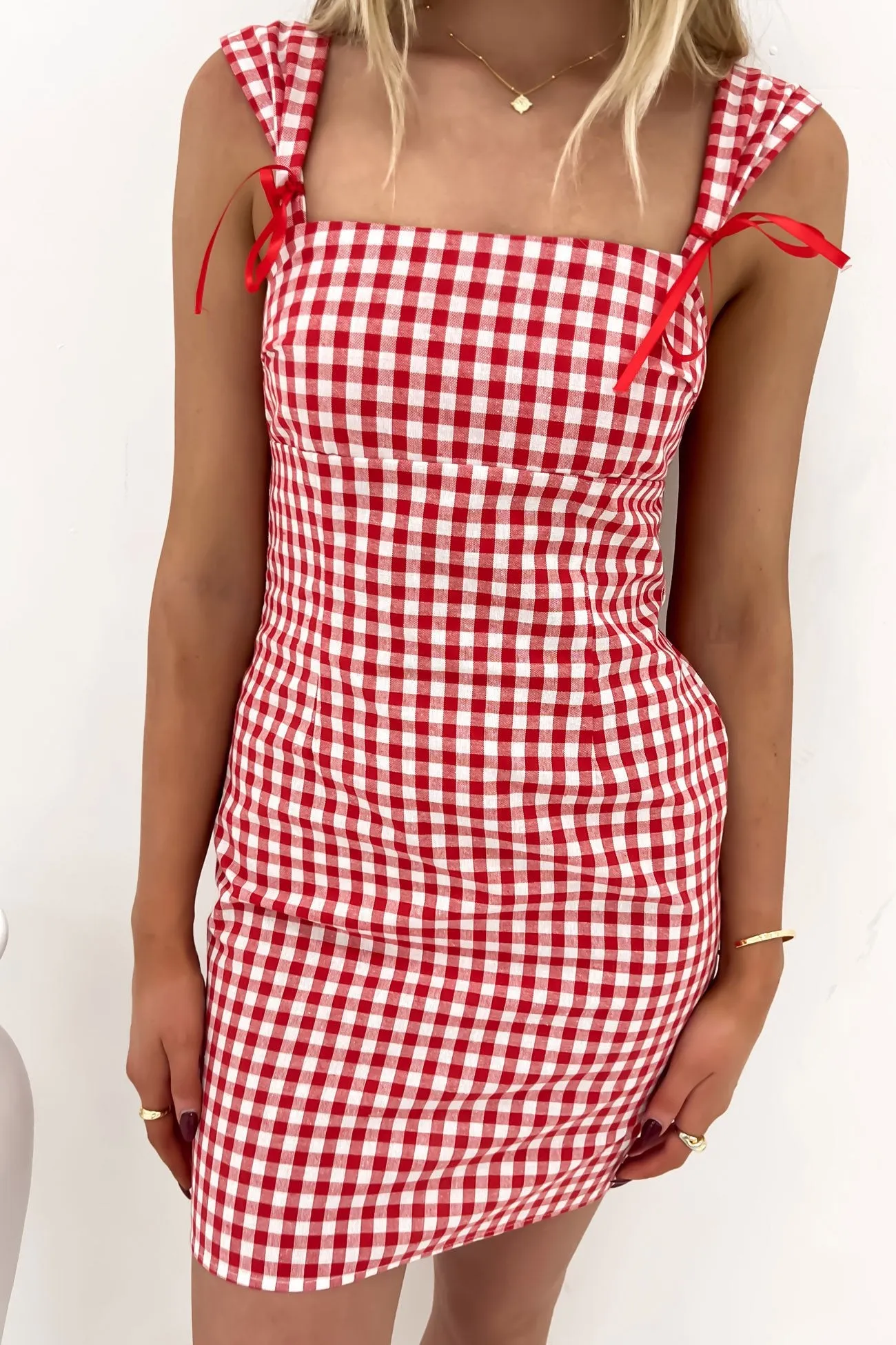 Axton Mini Dress Red Gingham Social Ease