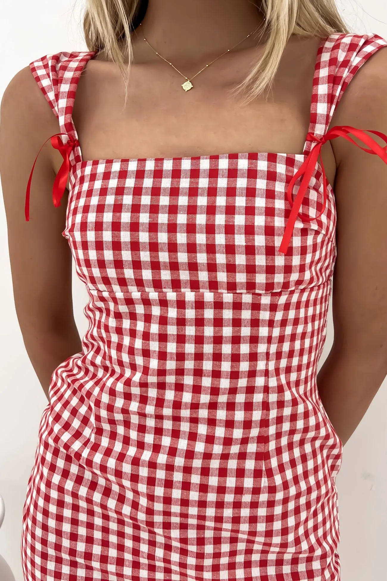 Axton Mini Dress Red Gingham Urban Light Silk Air