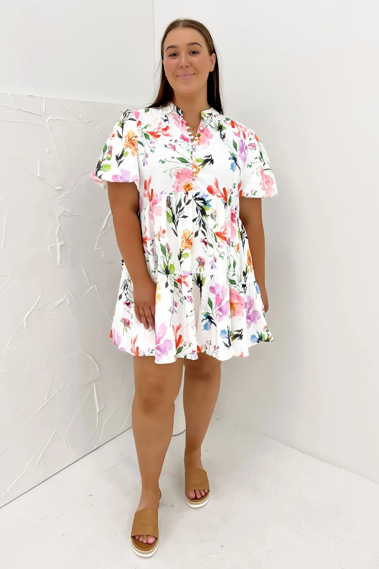 Blaise Mini Dress White Floral Fresh Outfit