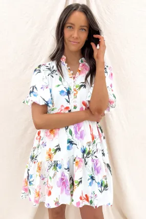 Blaise Mini Dress White Floral Harmonious Layers