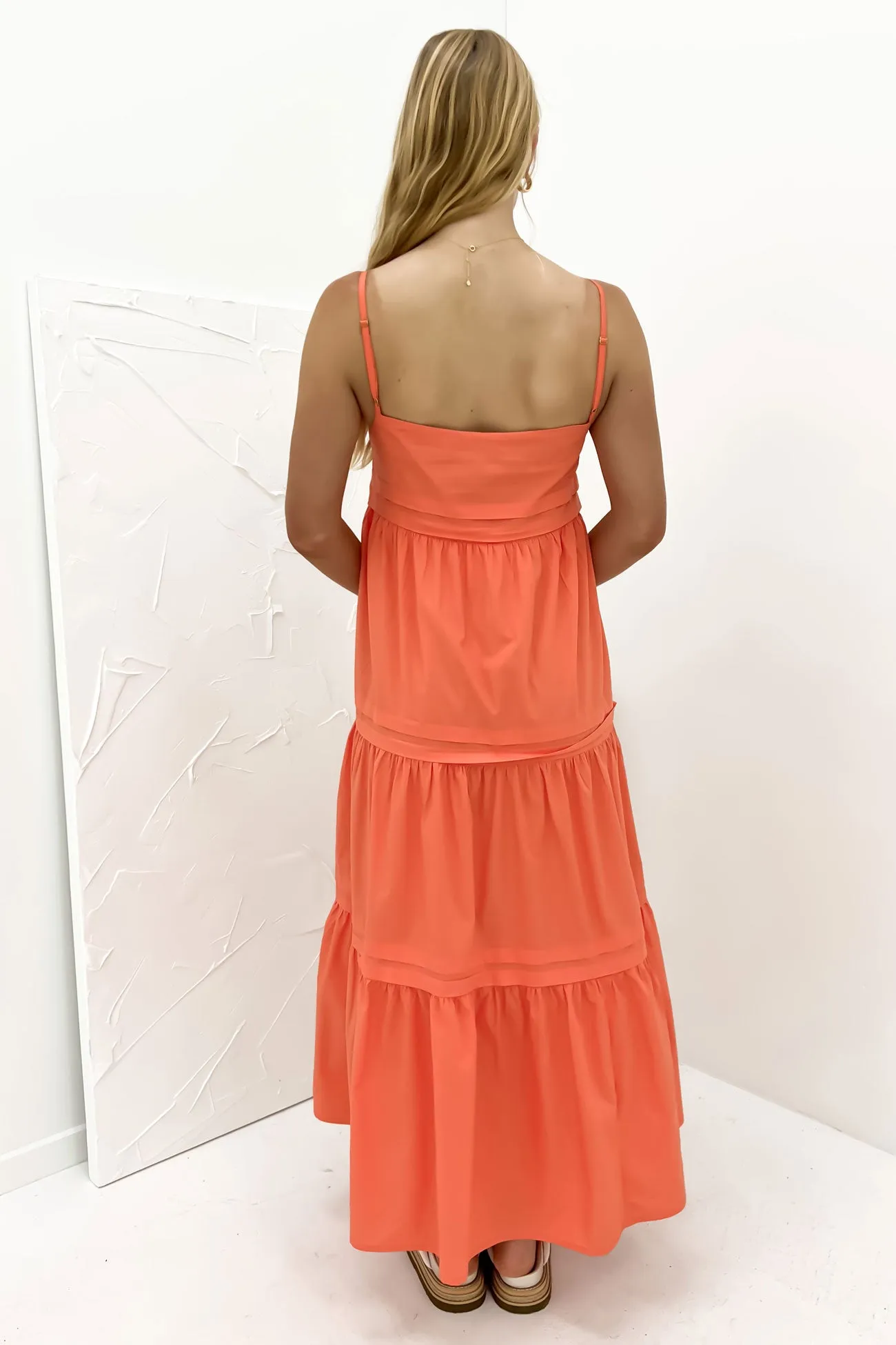 Esme Maxi Dress Coral Geometric-pattern Contemporary Layer