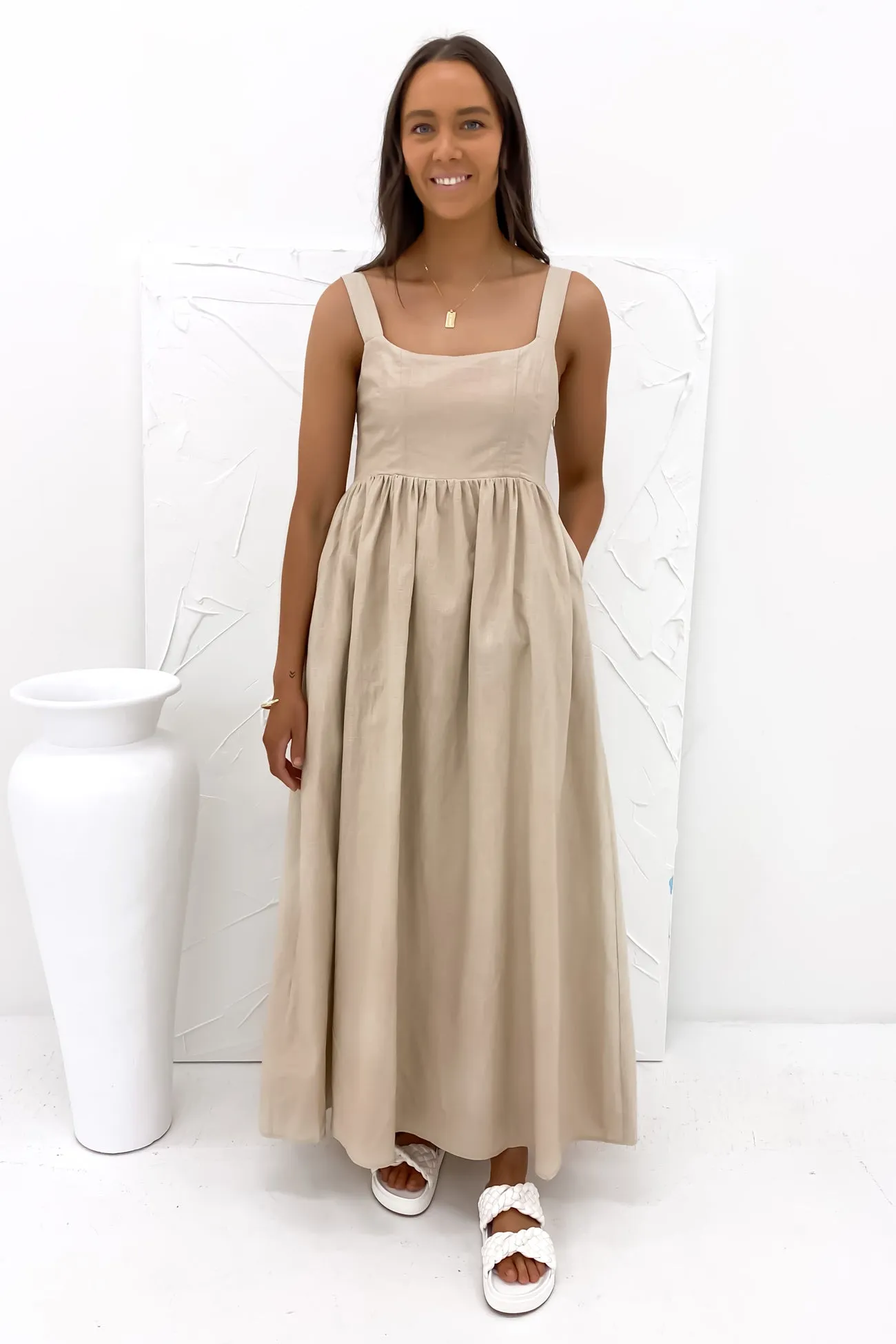 Sophisticated Charm Mabel Maxi Dress Beige