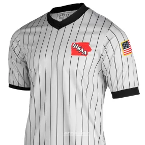 Iowa IHSAA Grey Pinstripe Dye Sublimated Logo V-Neck Bold colors