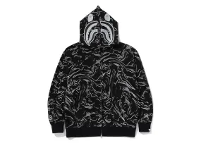 Practical Feature Bape Marbling Camo Shark Relaxed Fit Full Zip Hoodie Black
