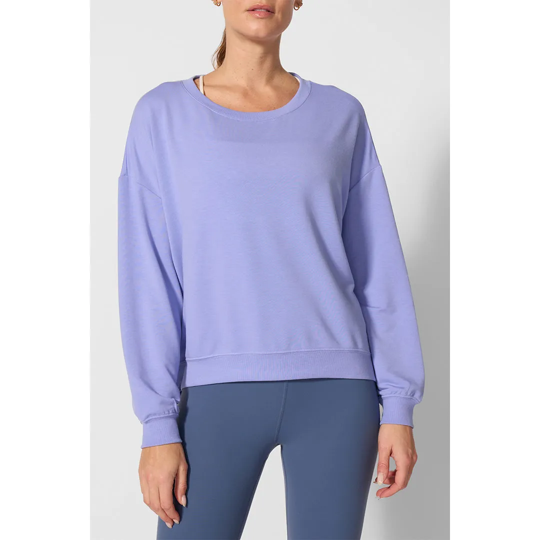 Suede Finish MPG Women's Cozy Fleece Relax Pullover - Jacaranda Button Down