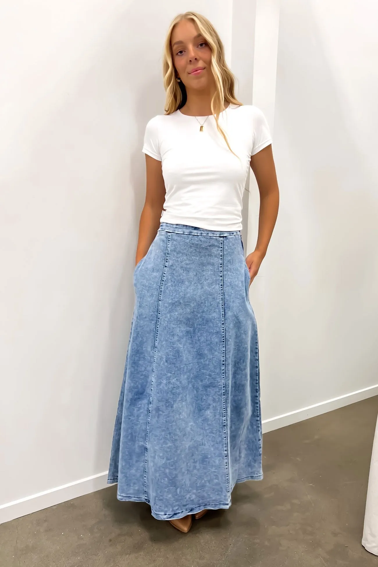 Taylor Denim Maxi Skirt Blue Non Irritating Texture