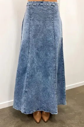 Refined Sophistication flared silhouette Taylor Denim Maxi Skirt Blue