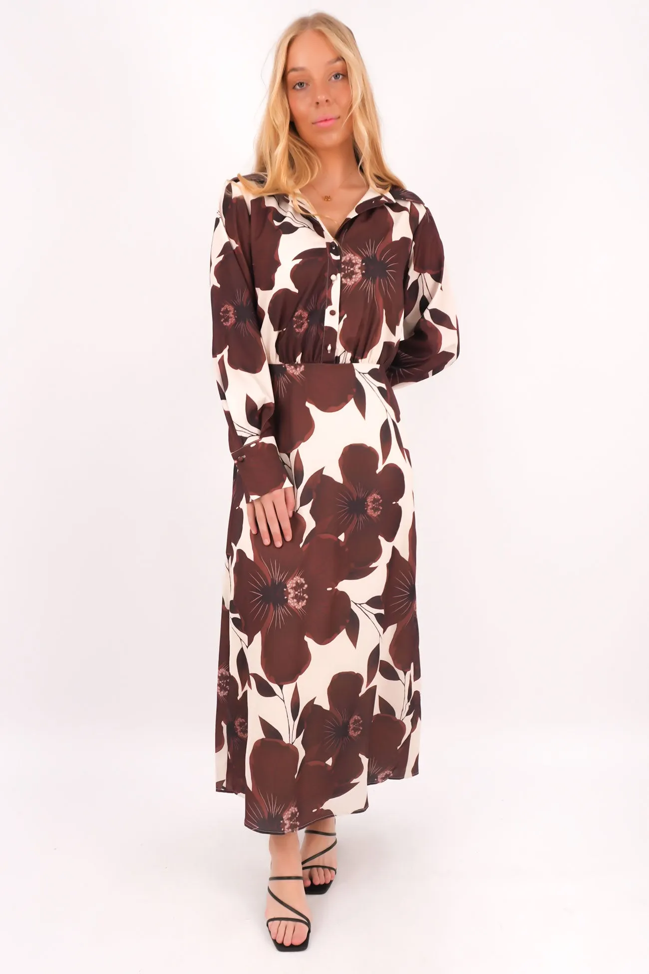 Rhys Maxi Dress Brown Travel Edge Versatile Wearable